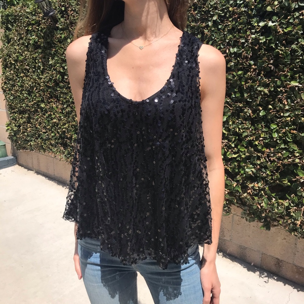 SIS Black Sequin Crop Swing Tank Top